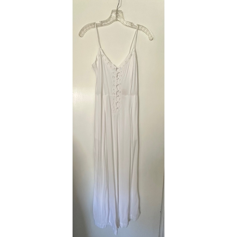 Free People Wide Leg Lace Trim \Jumpsuit White Sleeveless Boho Romper 0‎ READ
